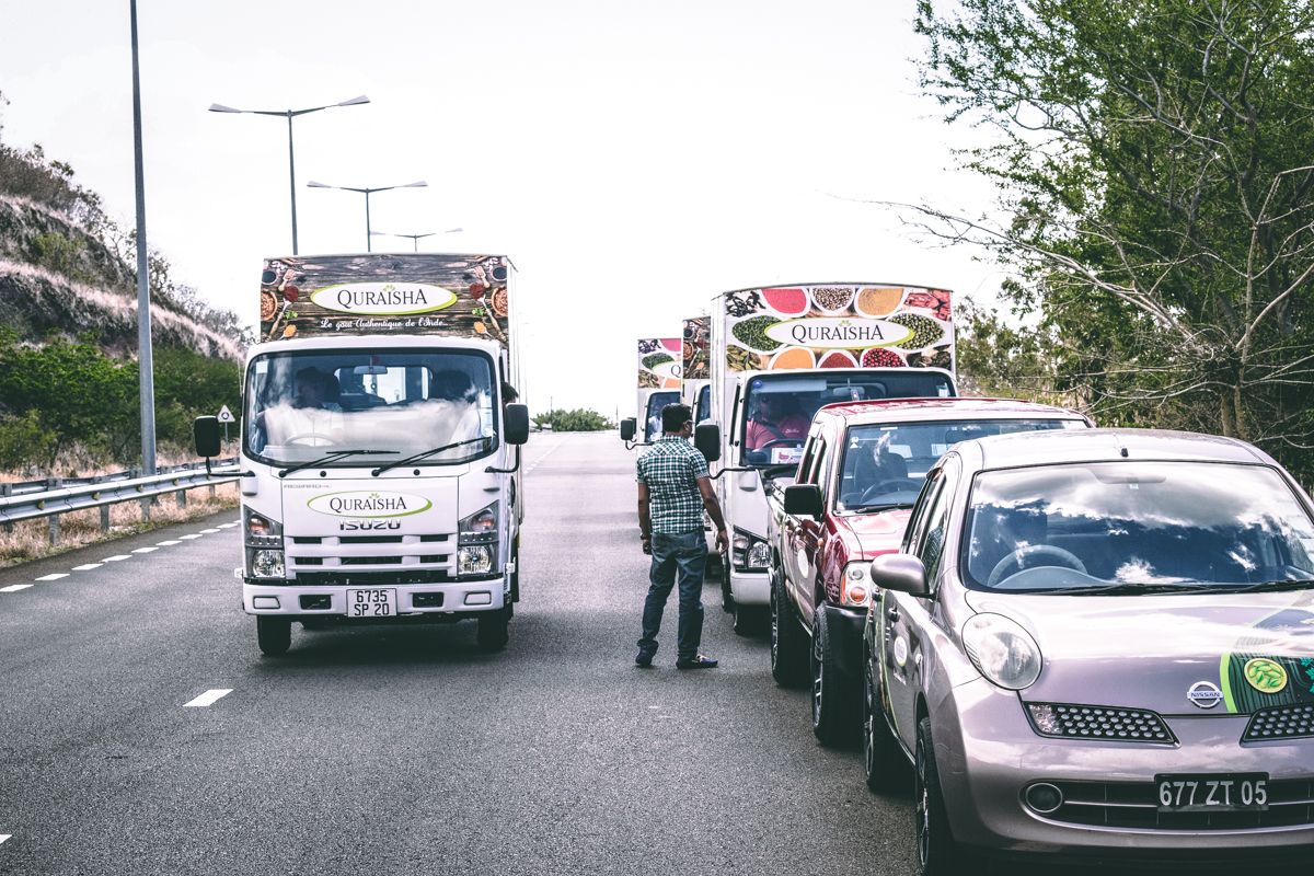Quraisha delivery trucks on the road in Mauritius